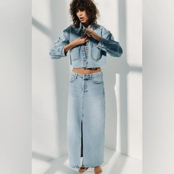 ZARA NEW WITH TAGS Z1975 DENIM MIDI SKIRT - Picture 7 of 12